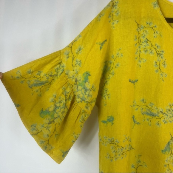 Valentina Naldi Yellow Floral Italian Linen Bell Sleeve Blouse Top Size:L - Picture 5 of 10